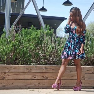 Floral Deep V Ruffle Dress